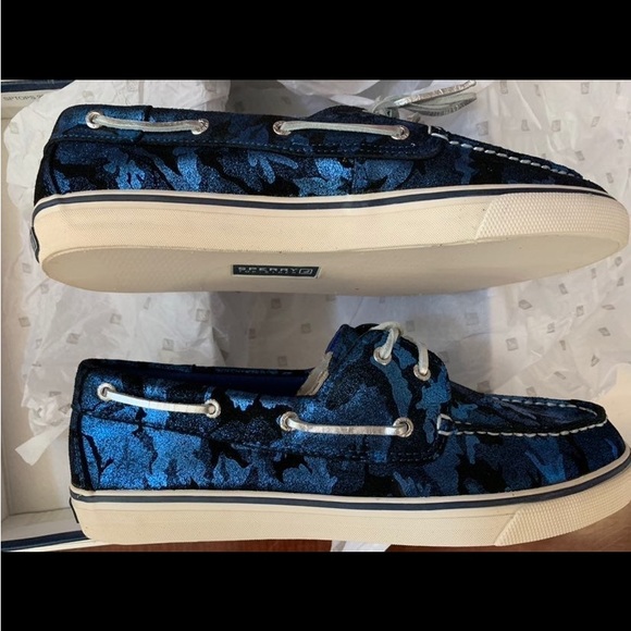 NEW SPERRY METALLIC BLUE CAMO SHOES SIZE 10M - Picture 4 of 6